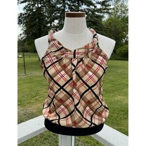 Y2K Bebe 100% Silk Plaid Halter Top Tuscan Mom Preppy Glam Womens XS